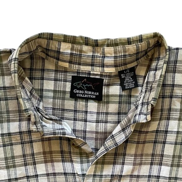 Greg Norman Plaid Linen Short Sleeve Button Down Shirt Men’s Size L - Picture 3 of 7